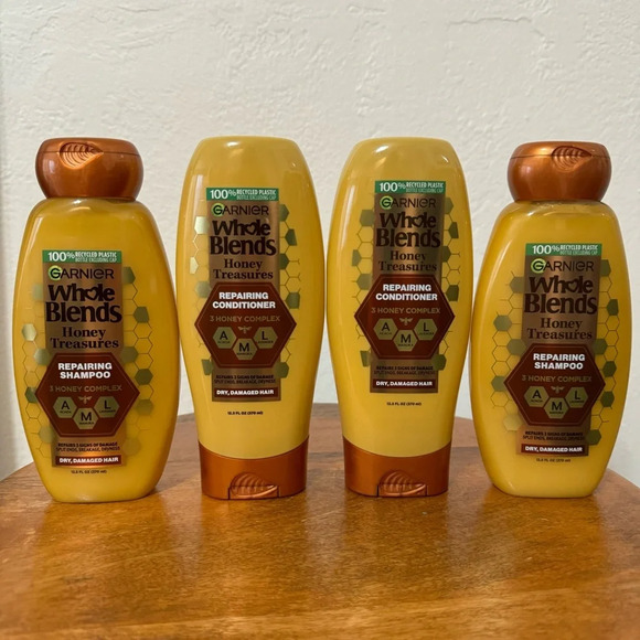 (4) Garnier Whole Blends Honey Treasures Repairing Shampoo and Conditioner 22 oz - Picture 2 of 4
